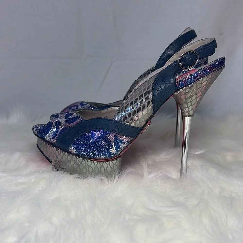 Betsey Iwanty‎ Mixed Media Metallic Platform Heels Sz 7.5